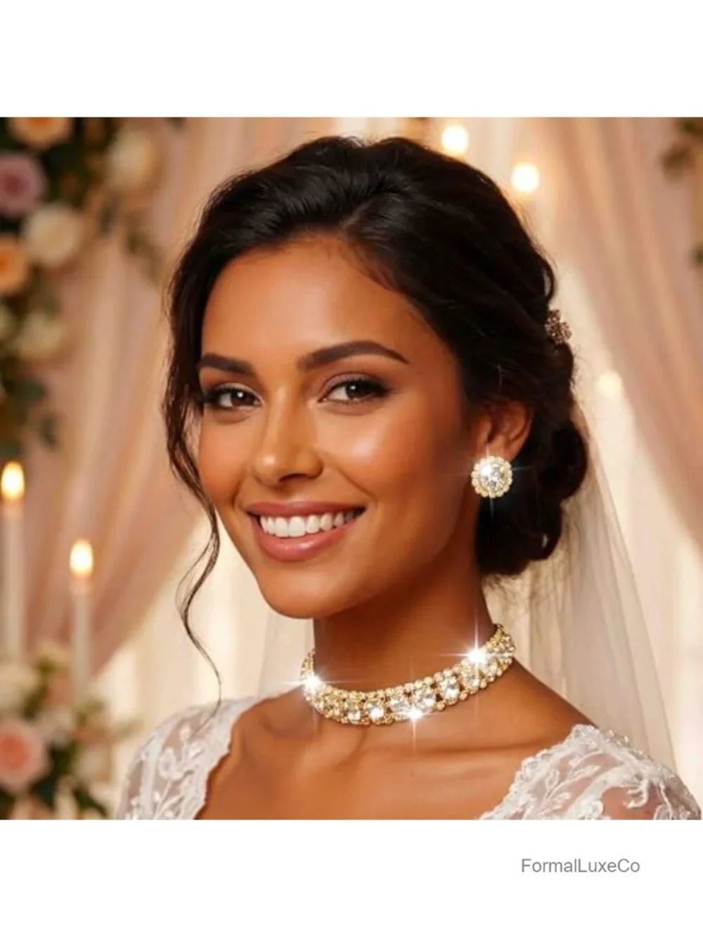 Rhinestone Bridal Wedding Jewelry Set - Choker Necklace & Earrings